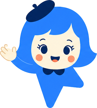 Clélia, la petite mascotte bleue en forme de curseur, fait coucou